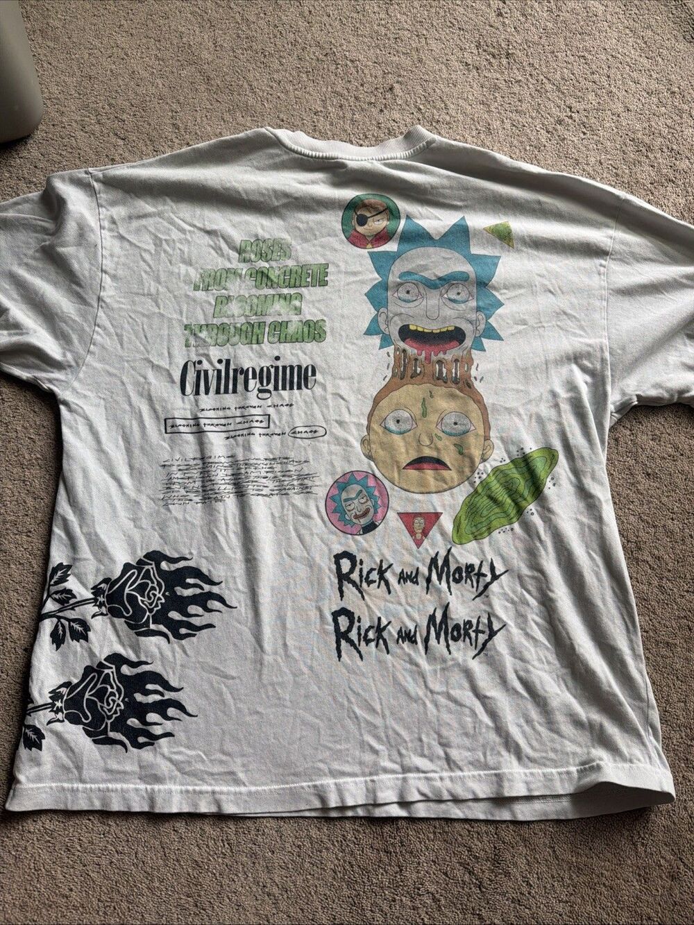 Civil Regime Rick Morty Shirt Men XL Roses Concrete Chaos Crew Tee